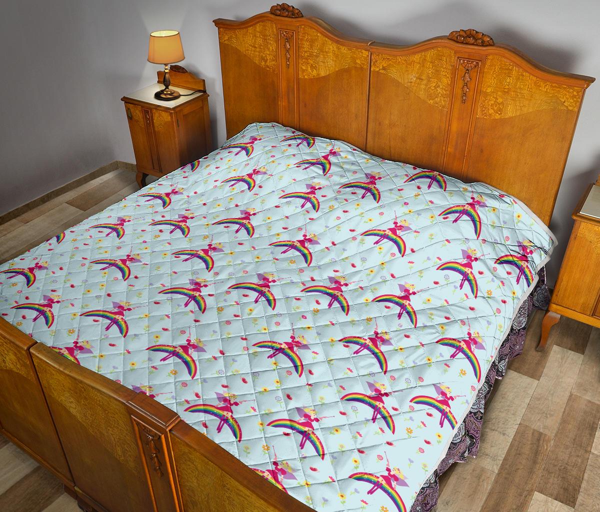 Fairy with Rainbow Print Pattern Premium Quilt-JTAMIGO.COM