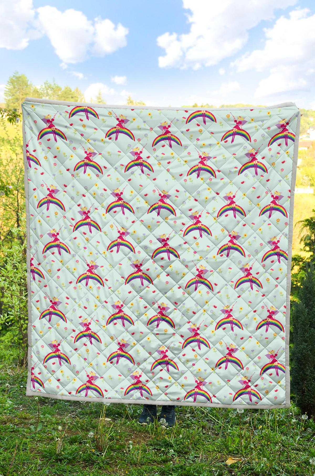 Fairy with Rainbow Print Pattern Premium Quilt-JTAMIGO.COM