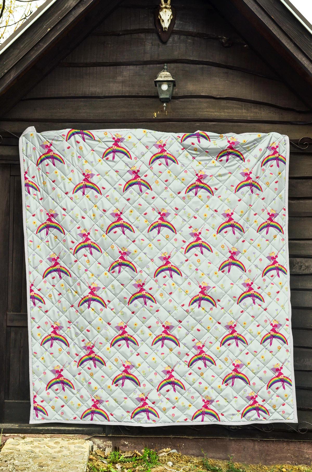 Fairy with Rainbow Print Pattern Premium Quilt-JTAMIGO.COM