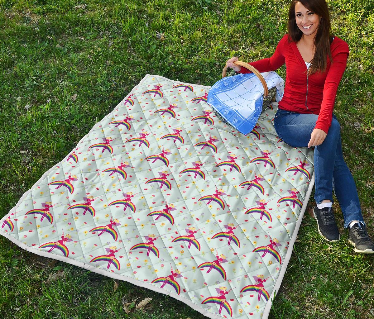 Fairy with Rainbow Print Pattern Premium Quilt-JTAMIGO.COM