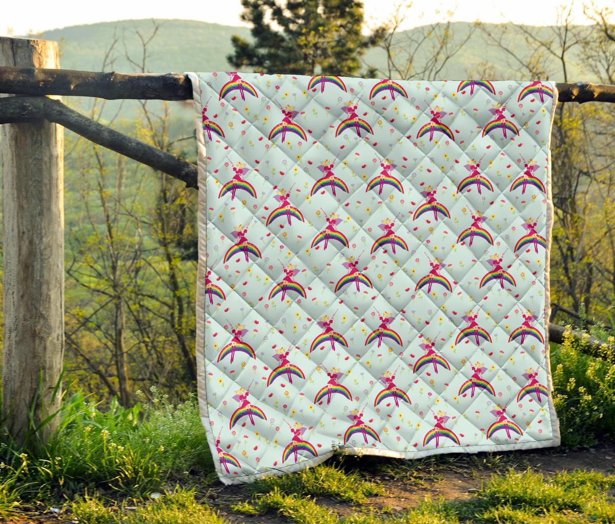 Fairy with Rainbow Print Pattern Premium Quilt-JTAMIGO.COM