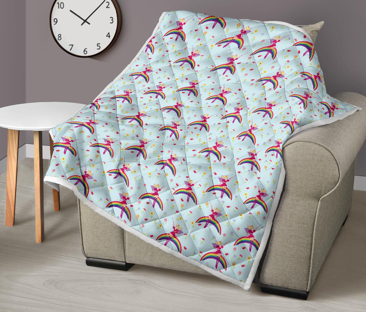 Fairy with Rainbow Print Pattern Premium Quilt-JTAMIGO.COM