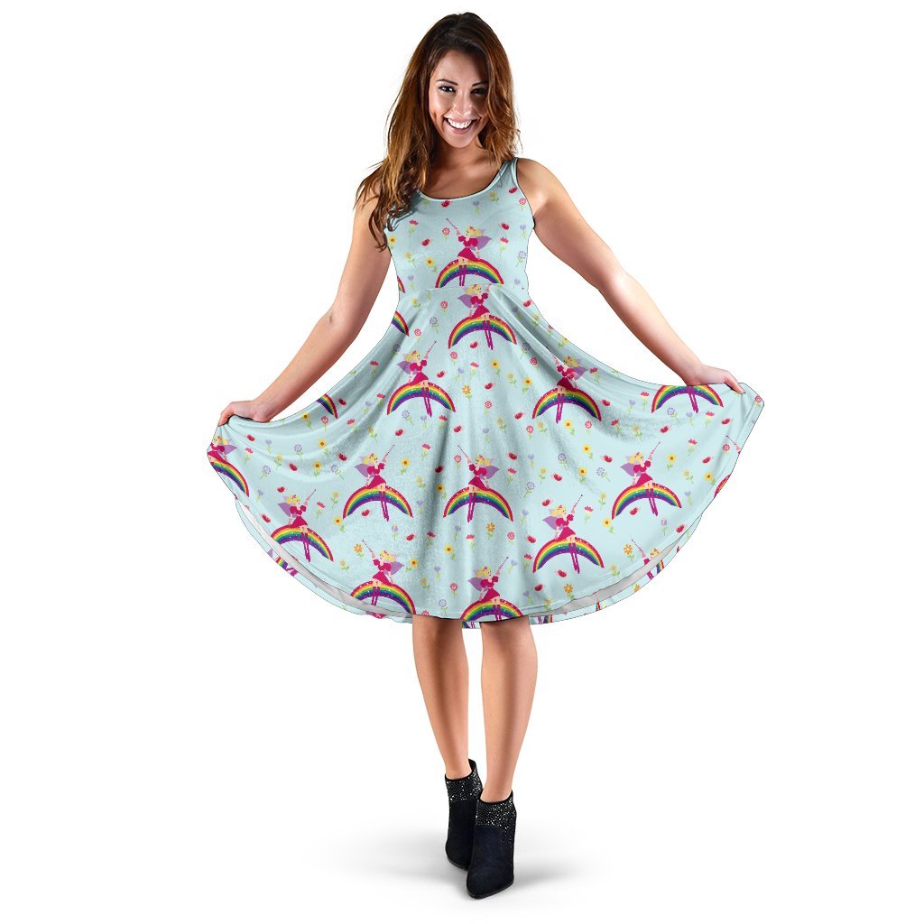 Fairy With Rainbow Print Pattern Sleeveless Dress