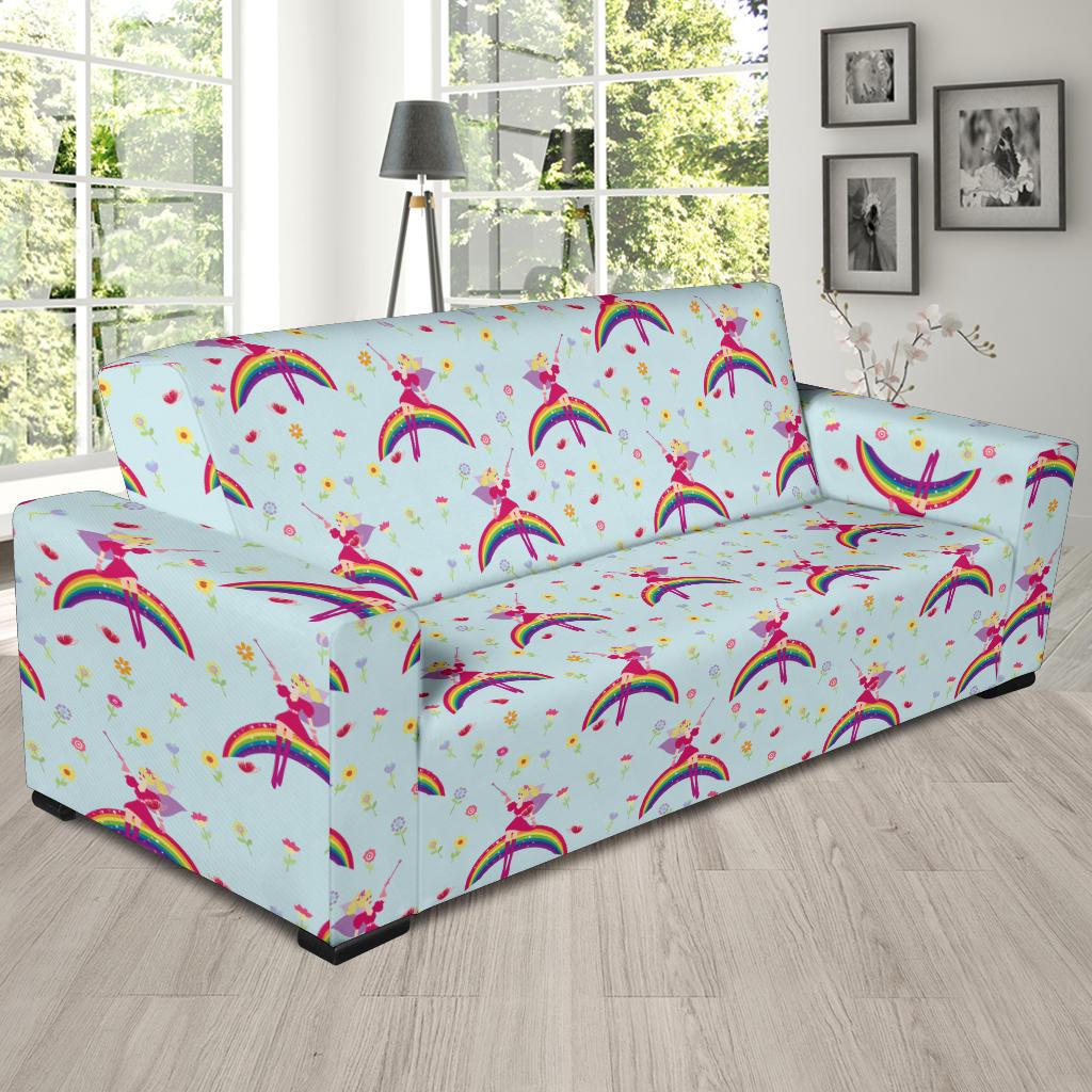 Fairy with Rainbow Print Pattern Sofa Slipcover-JTAMIGO.COM