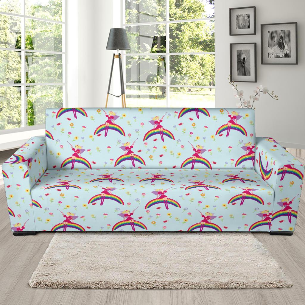 Fairy with Rainbow Print Pattern Sofa Slipcover-JTAMIGO.COM