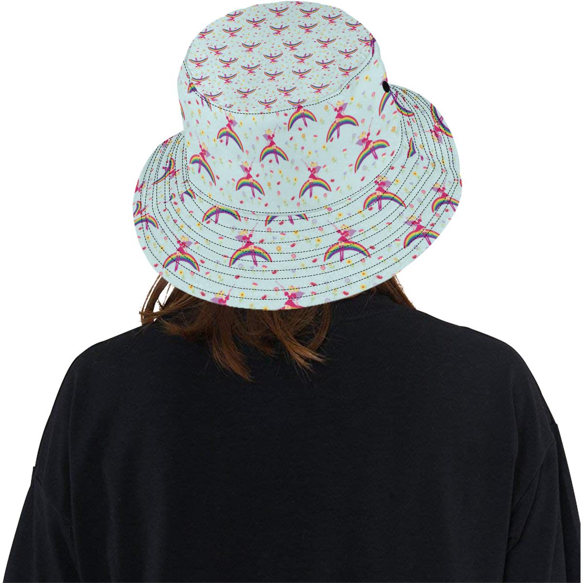 Fairy with Rainbow Print Pattern Unisex Bucket Hat