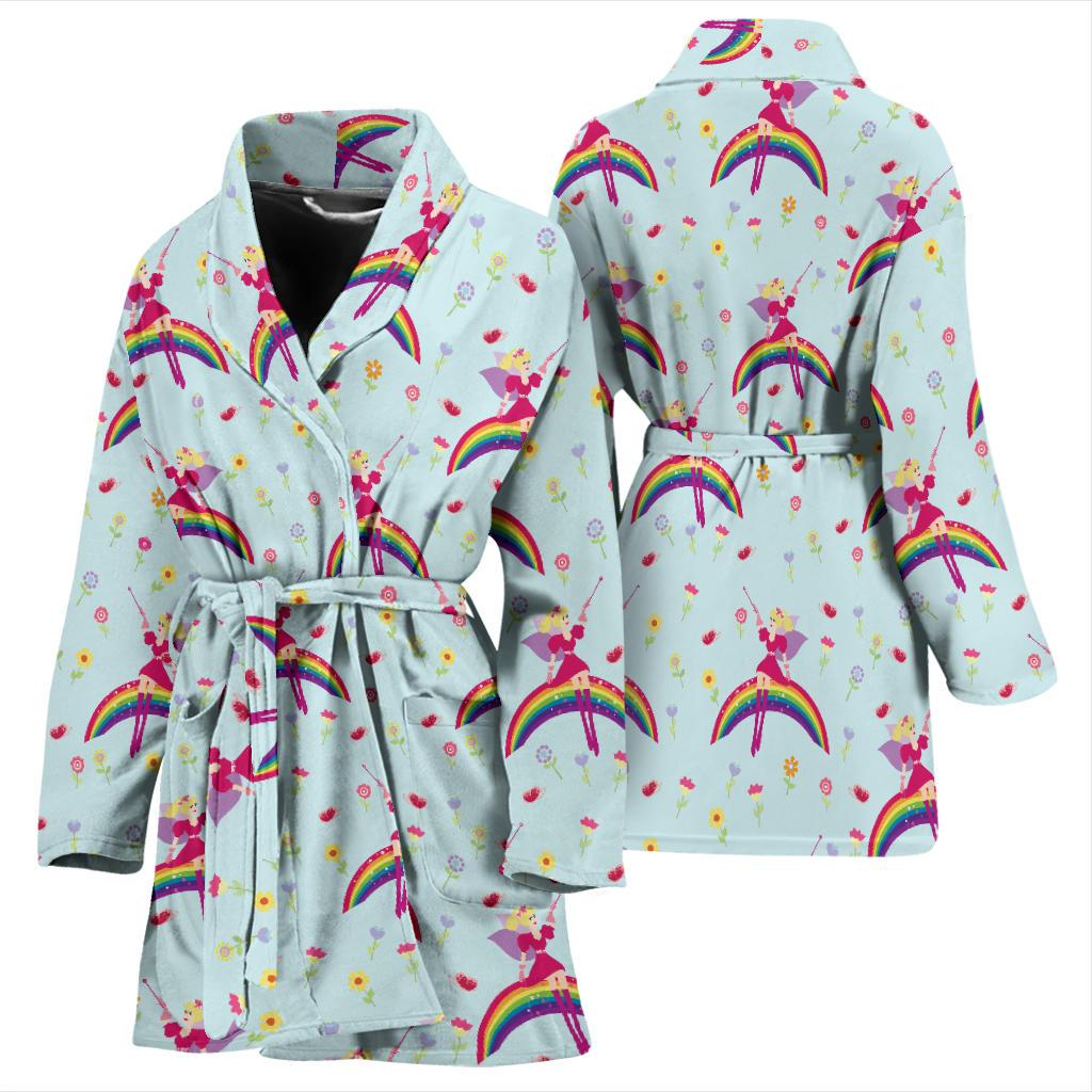 Fairy with Rainbow Print Pattern Women Bath Robe-JTAMIGO.COM
