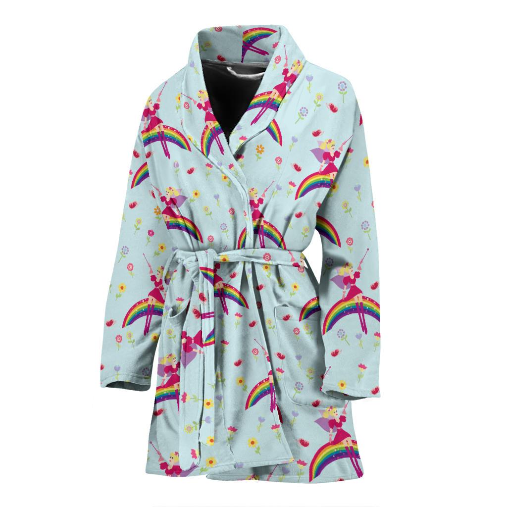 Fairy with Rainbow Print Pattern Women Bath Robe-JTAMIGO.COM