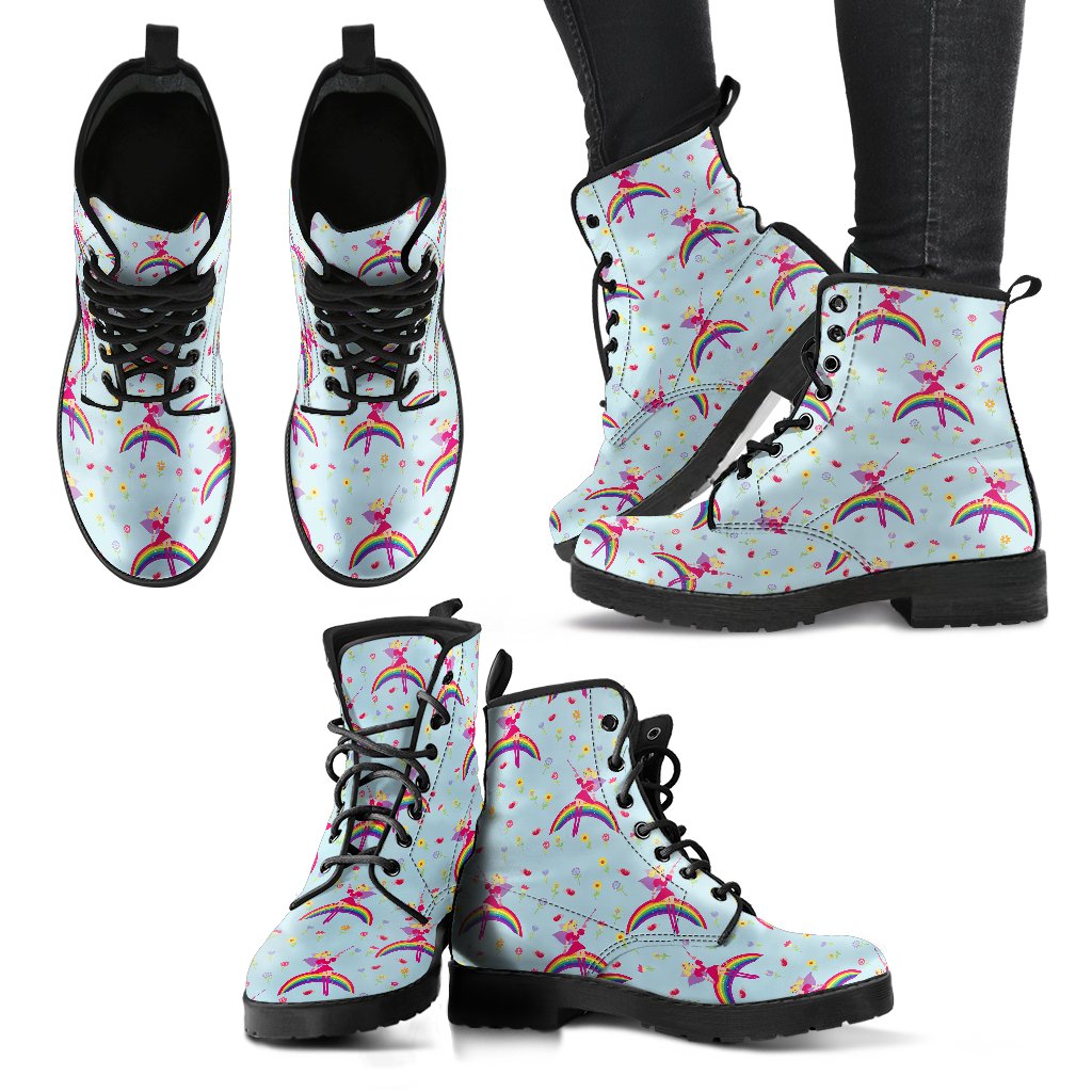 Fairy with Rainbow Print Pattern Women Leather Boots-JTAMIGO.COM
