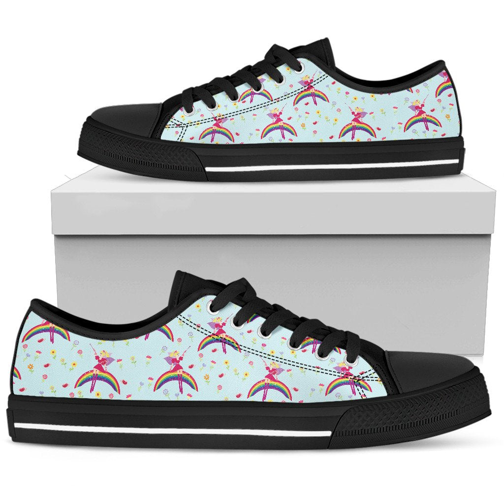 Fairy with Rainbow Print Pattern Women Low Top Shoes