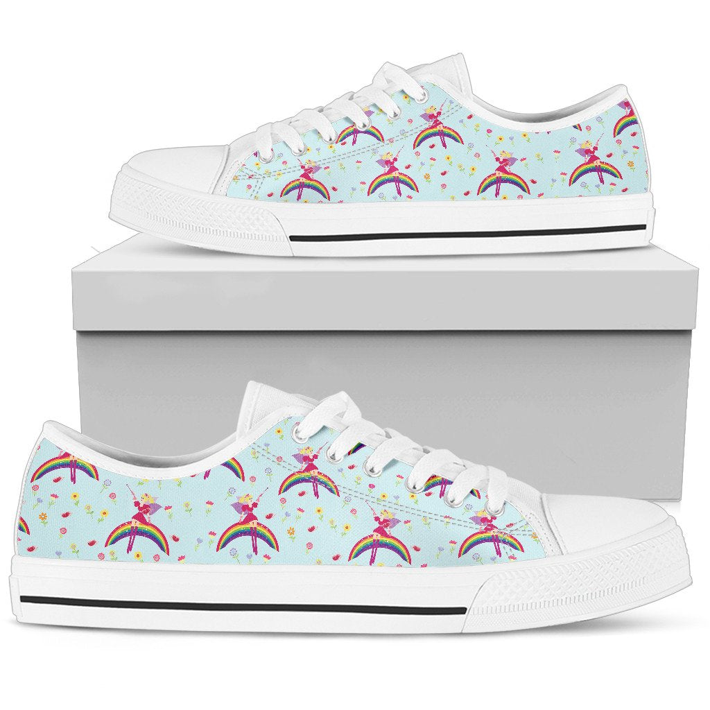 Fairy with Rainbow Print Pattern Women Low Top Shoes