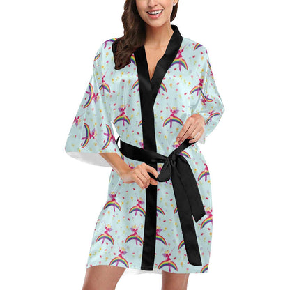 Fairy with Rainbow Print Pattern Women Short Kimono Robe