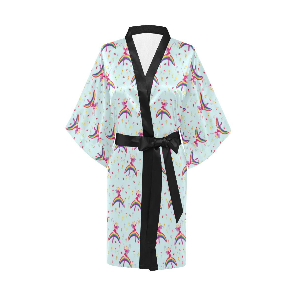Fairy with Rainbow Print Pattern Women Short Kimono Robe