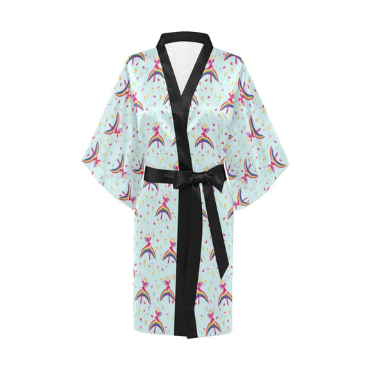 Fairy with Rainbow Print Pattern Women Short Kimono Robe