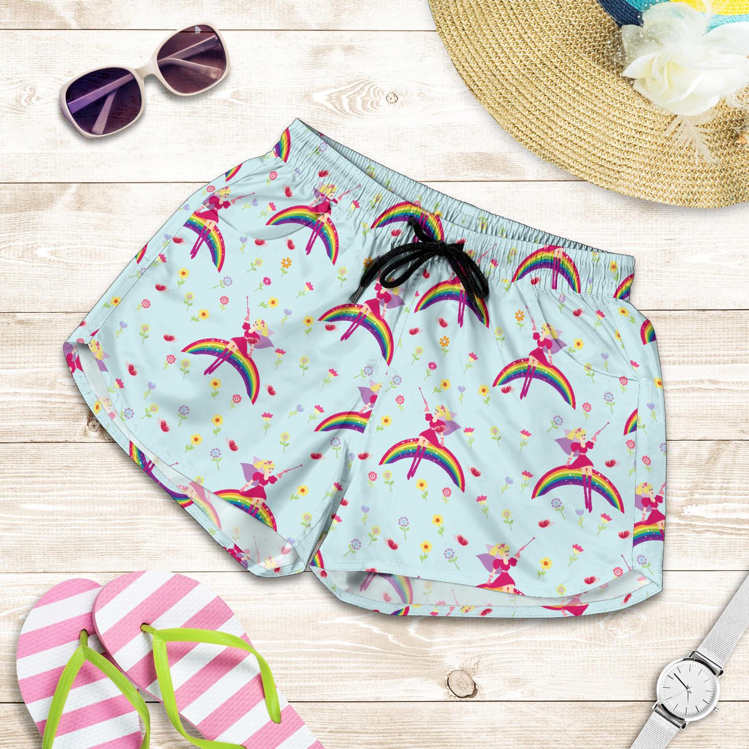 Fairy with Rainbow Print Pattern Women Shorts-JTAMIGO.COM