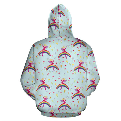 Fairy with Rainbow Print Pattern Zip Up Hoodie