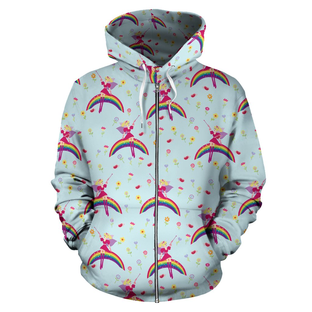 Fairy with Rainbow Print Pattern Zip Up Hoodie