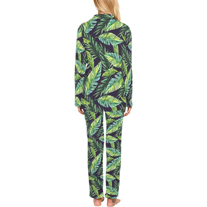 Tropical Flower Pattern Print Design TF06 Women's Long Pajama Set