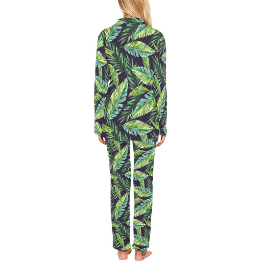Tropical Flower Pattern Print Design TF06 Women's Long Pajama Set