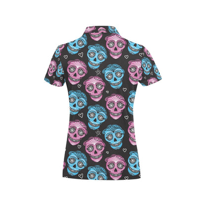 Day of the Dead Skull Print Pattern Women's Polo Shirt