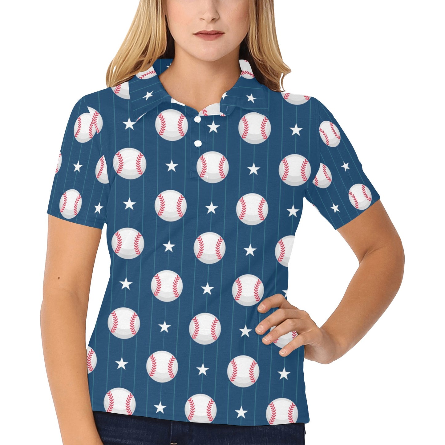 Baseball Star Print Pattern Women's Polo Shirt