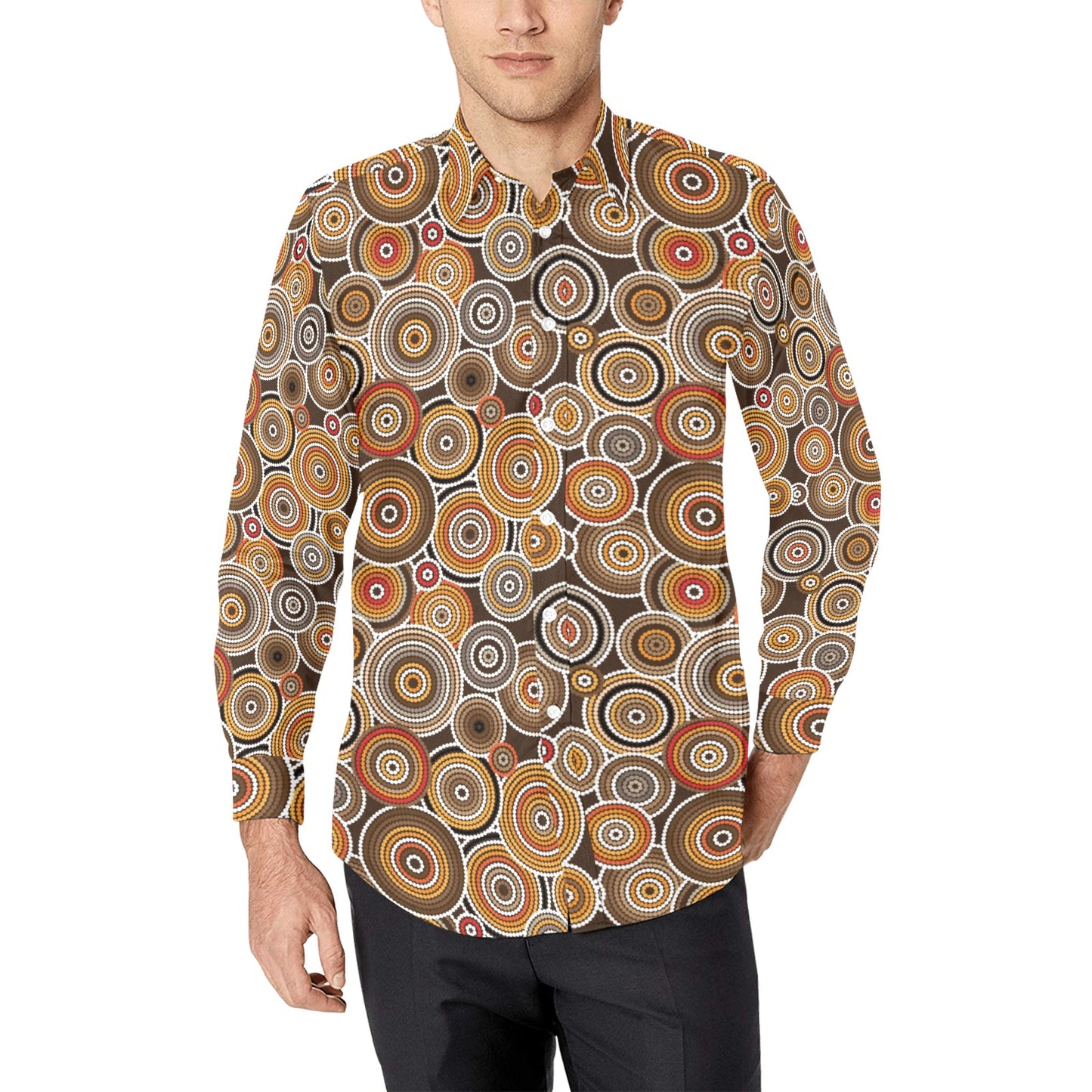Aboriginal Print Design LKS402 Men's Long Sleeve Dress Shirt