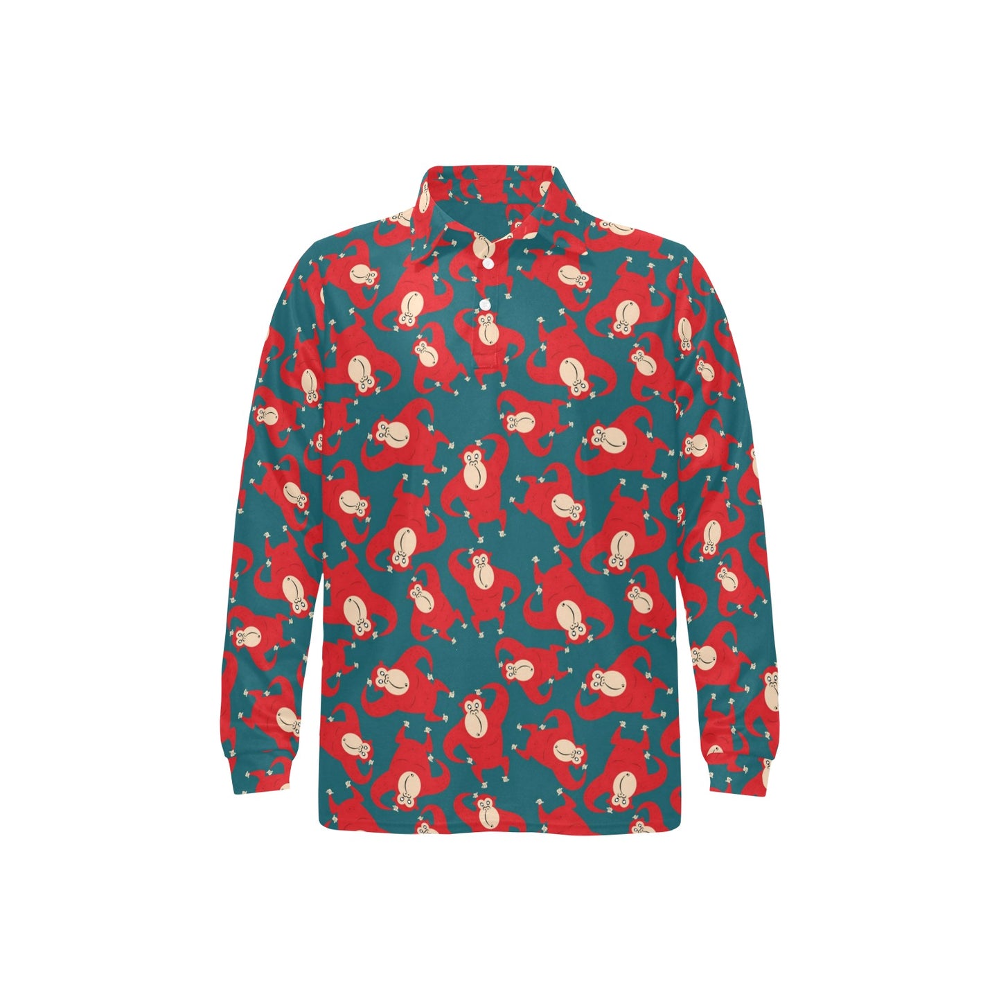 Chimpanzee Pattern Print Design 04 Long Sleeve Polo Shirt For Men's