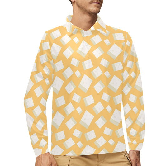 Tofu Print Design LKS302 Long Sleeve Polo Shirt For Men's