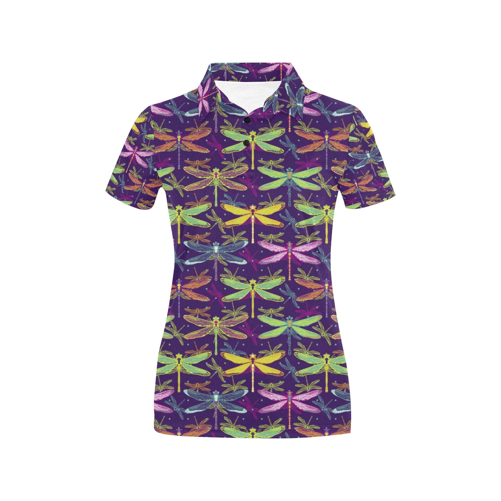 Dragonfly Neon Color Print Pattern Women's Polo Shirt