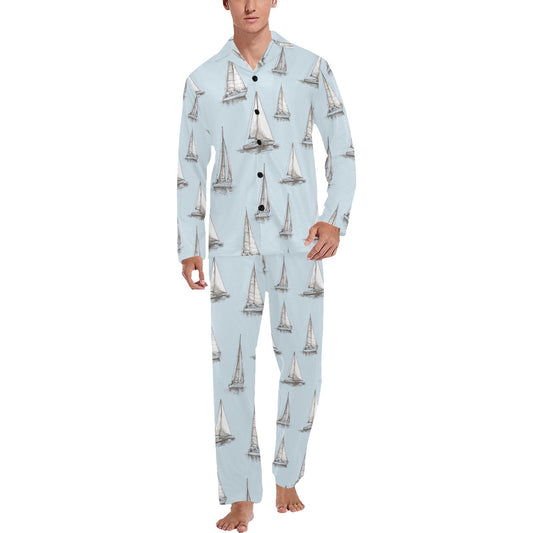 Sailing Ships Pattern Print Design A01 Men's Long Pajama Set