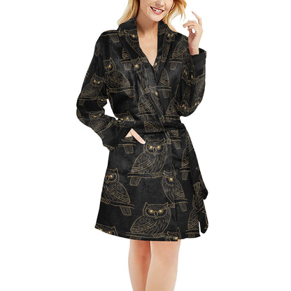 Gold Owl Pattern Women's Fleece Robe