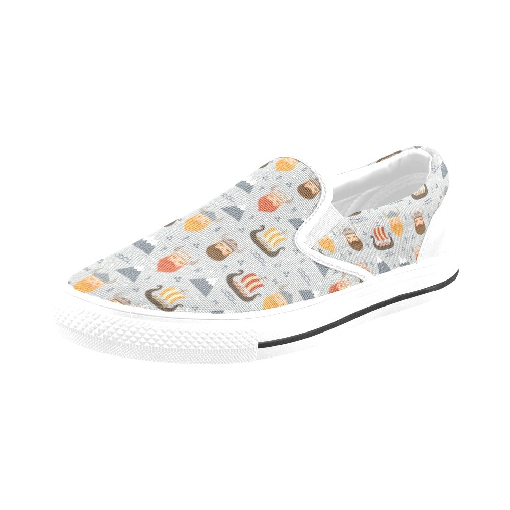 Vikings Print Design LKS307 White Slip Ons Canvas Women's Shoes