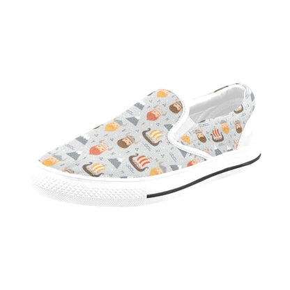 Vikings Print Design LKS307 White Slip Ons Canvas Women's Shoes