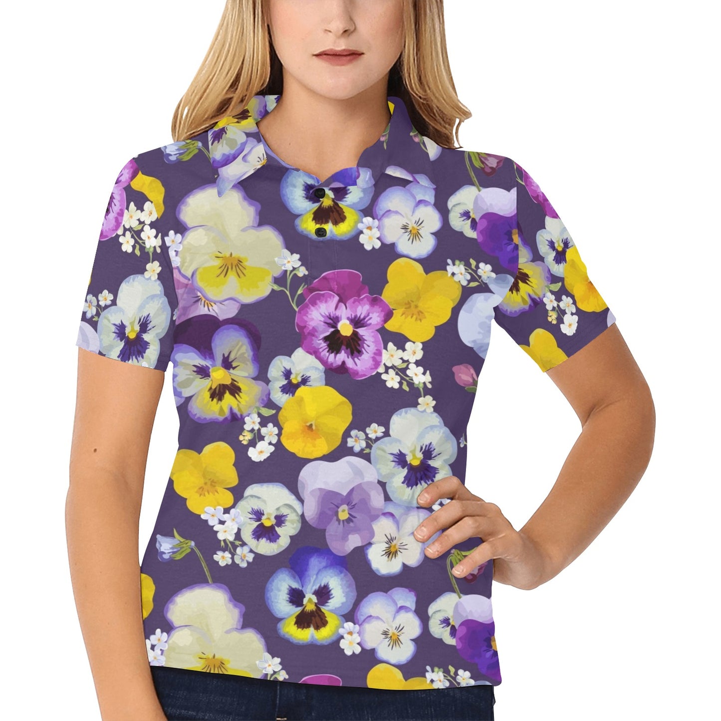 Pansy Pattern Print Design PS02 Women's Polo Shirt