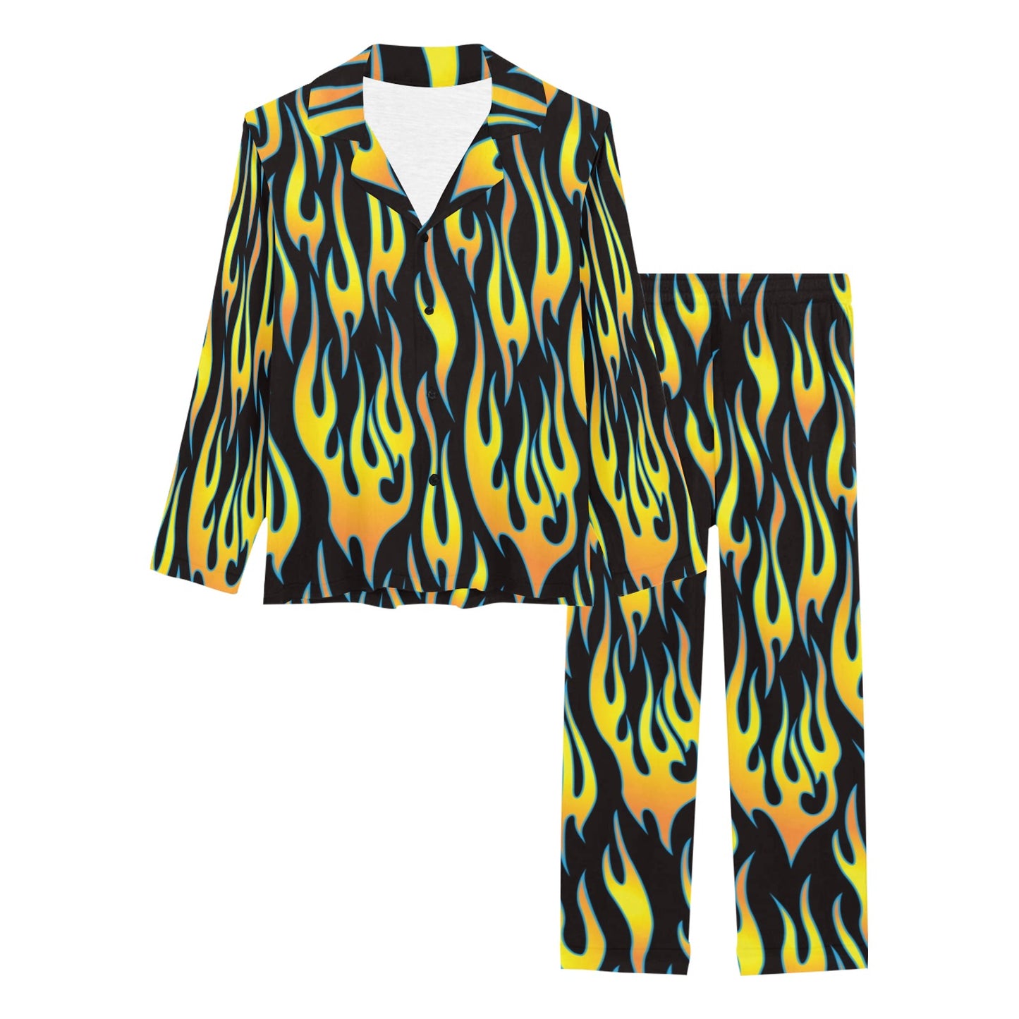 Flame Fire Yellow Pattern Women's Long Pajama Set
