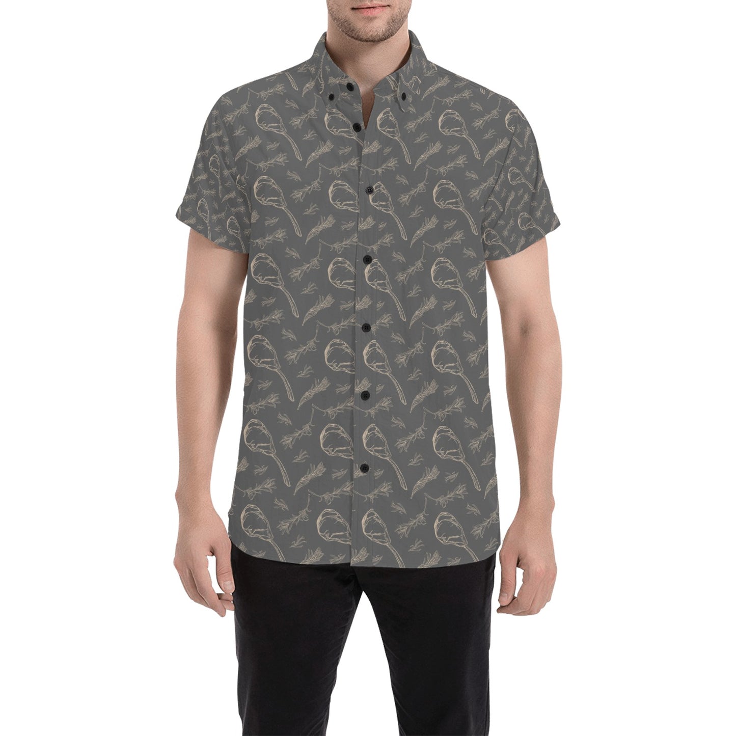 Steak Print Design LKS302 Men Short Sleeve Button Up Shirt