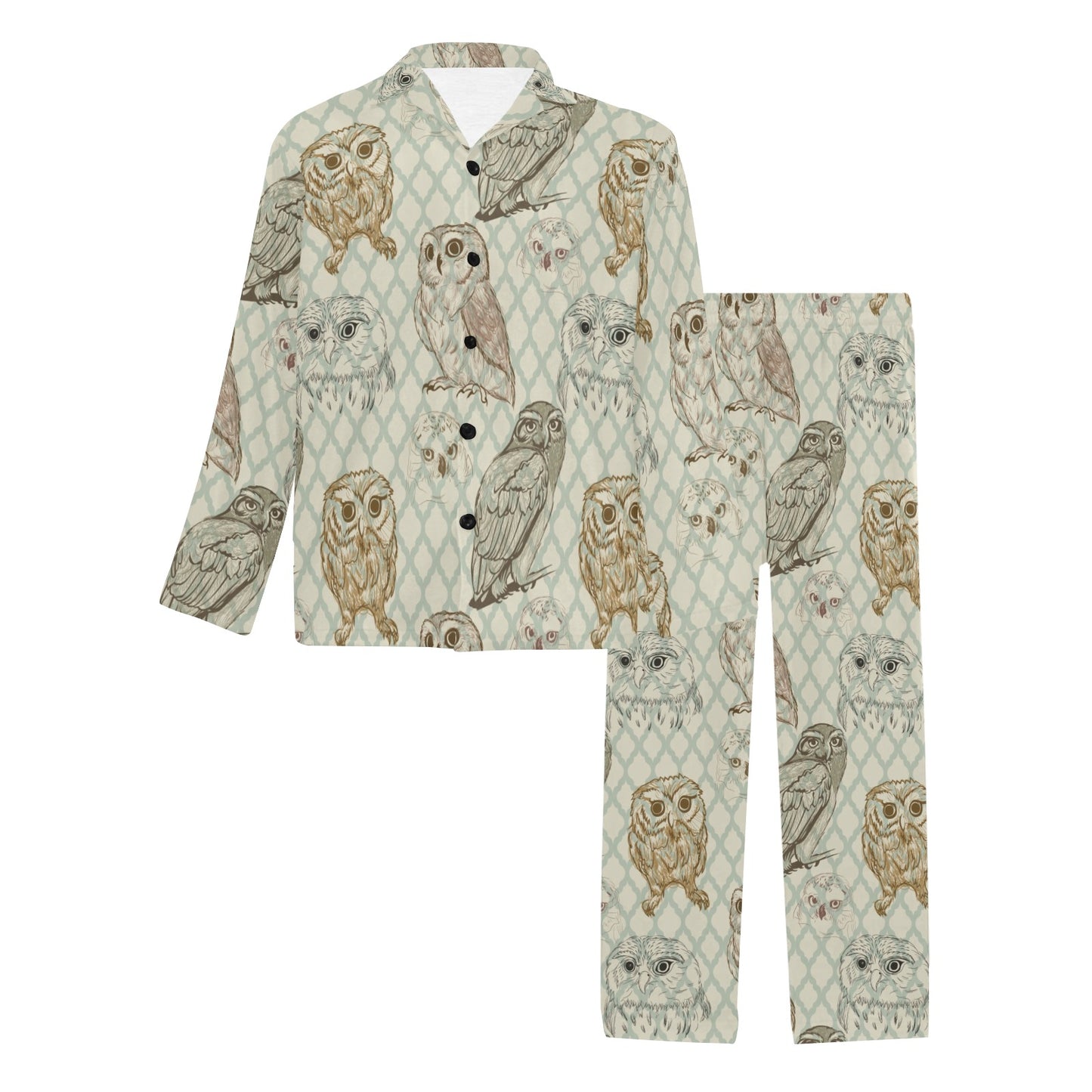 Owl Pattern Print Design A03 Men's Long Pajama Set