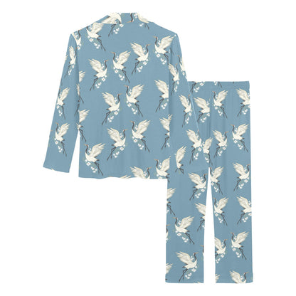 Crane Pattern Print Design 05 Women's Long Pajama Set