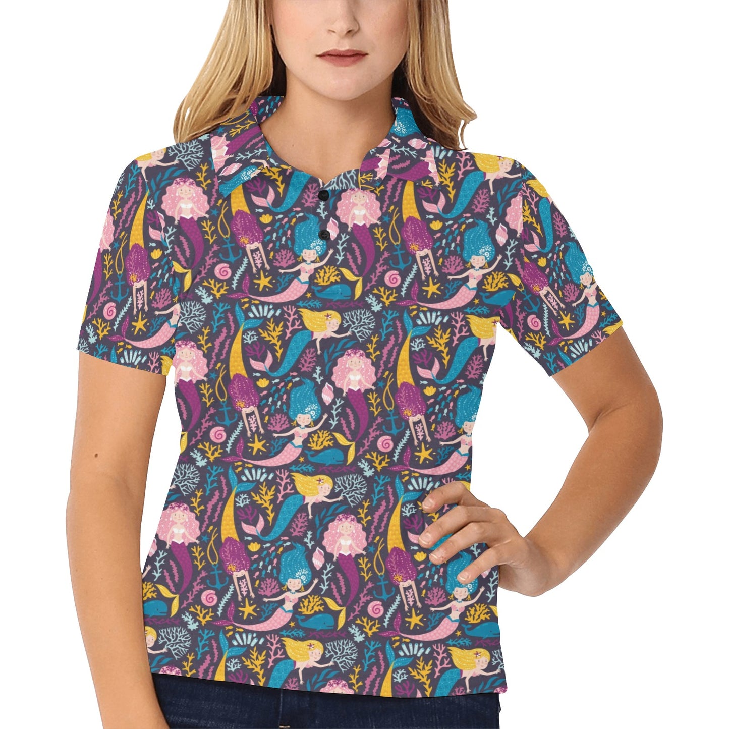 Mermaid Pattern Print Design 08 Women's Polo Shirt