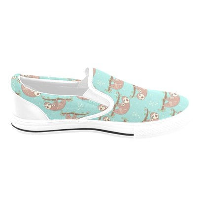 Sloth Print Design LKS302 White Slip Ons Canvas Women's Shoes
