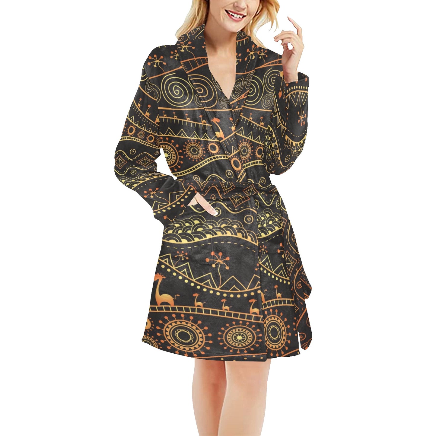 Gold African Design Women's Fleece Robe