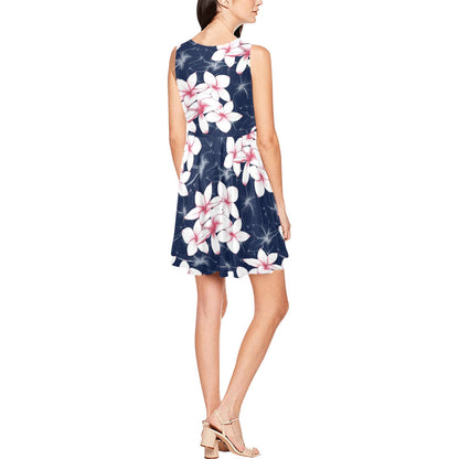 Plumeria Pattern Print Design PM017 Sleeveless Dress