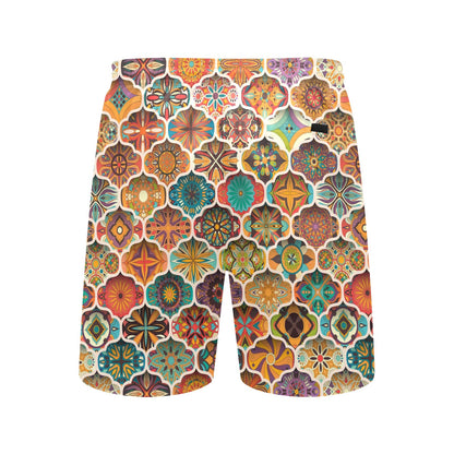 Mandala Mosaic Themed Design Print Men's Swim Trunks Beach Shorts