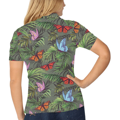 Monarch Butterfly Pattern Print Design 04 Women's Polo Shirt