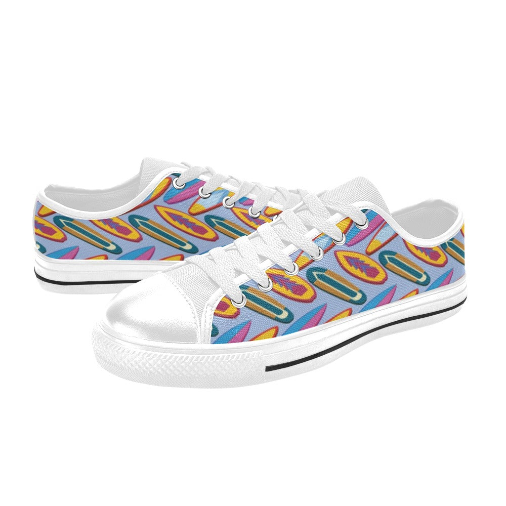 Surfboard Pattern Print Design LKS303 Women's White Low Top Shoes