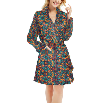 Ethnic Style Print Pattern Women's Fleece Robe