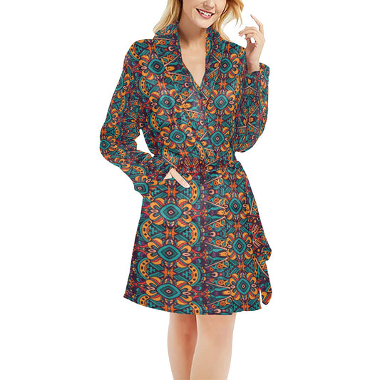 Ethnic Style Print Pattern Women's Fleece Robe