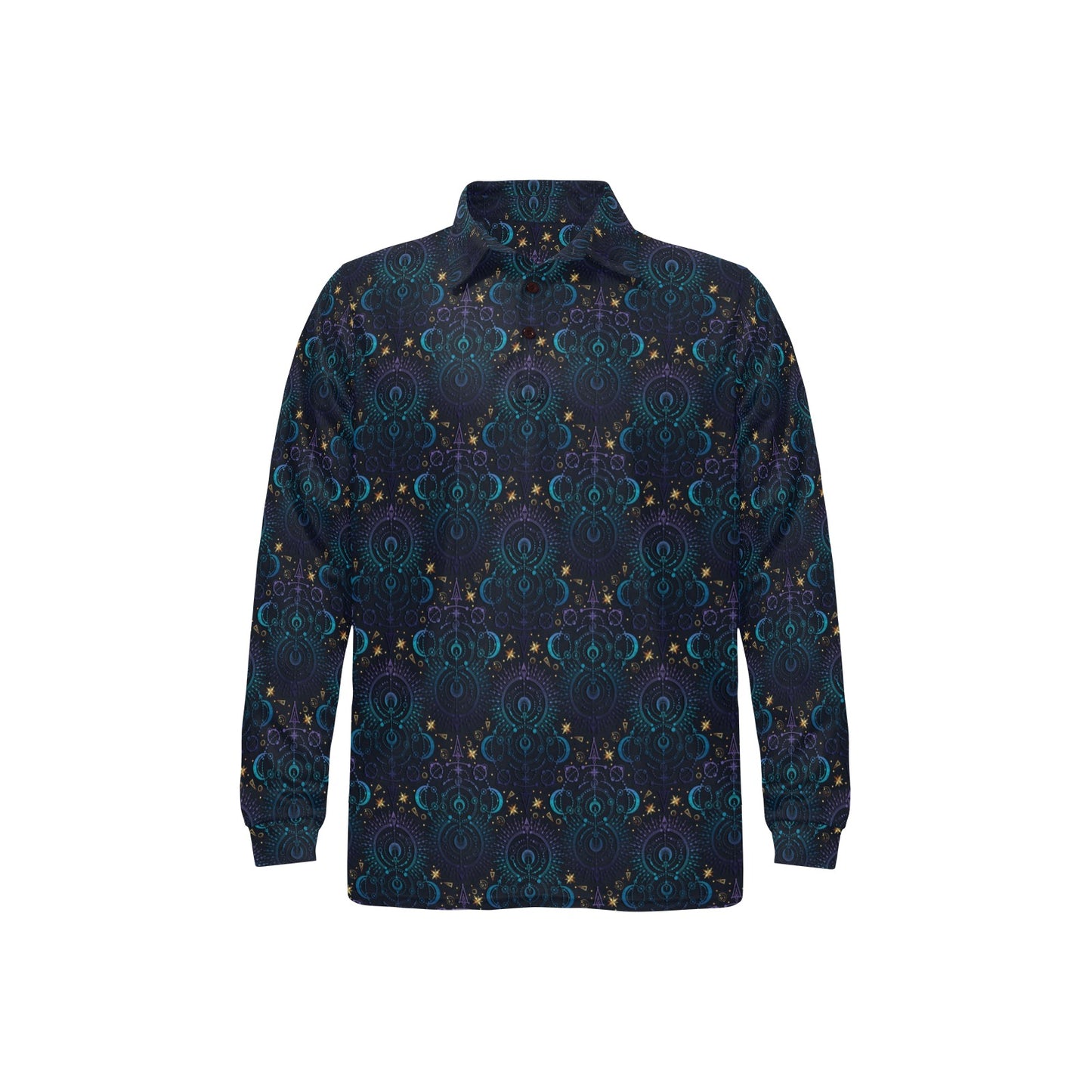 Celestial Pattern Print Design 06 Long Sleeve Polo Shirt For Men's
