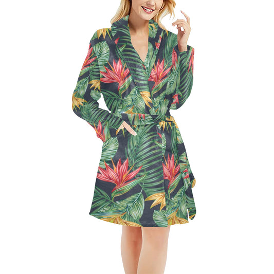 Bird Of Paradise Pattern Print Design BOP09 Women's Fleece Robe