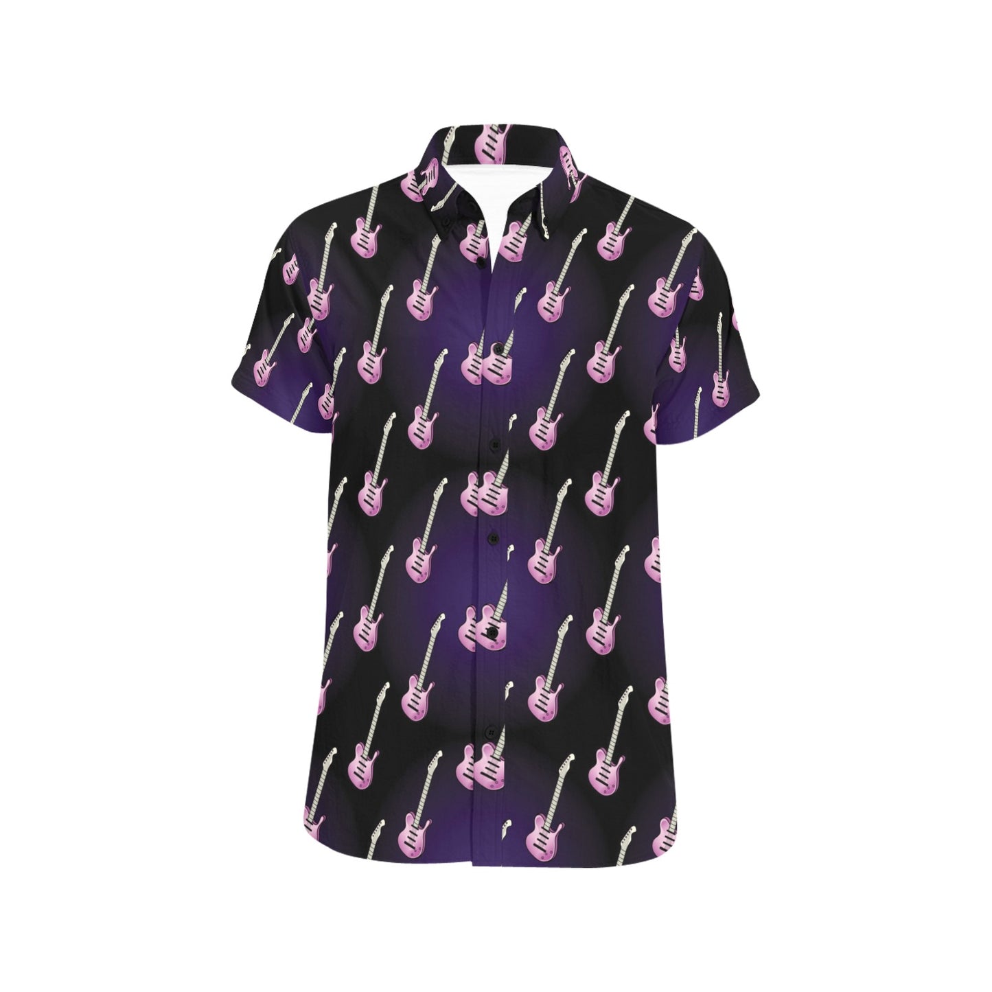 Electric Guitar Print Design LKS405 Men Short Sleeve Button Up Shirt